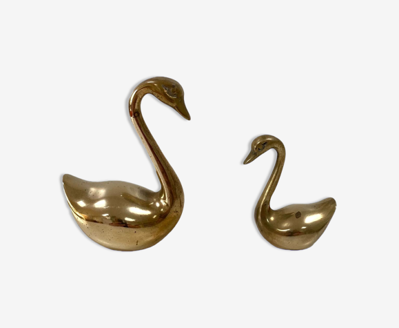 Paire de cygnes en laiton doré
