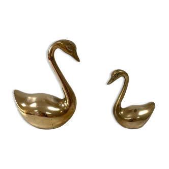 Pair of gilded brass swans