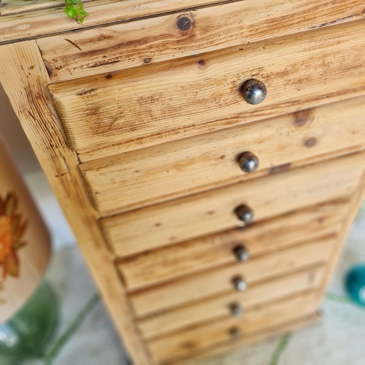Old wooden semainier in rough wood