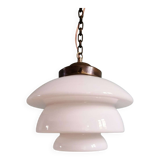 Art Deco pendant light in white opaline and copper frame, 1920s-30s