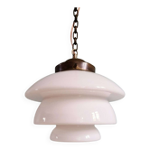 Art Deco pendant light in white opaline and copper frame, 1920s-30s