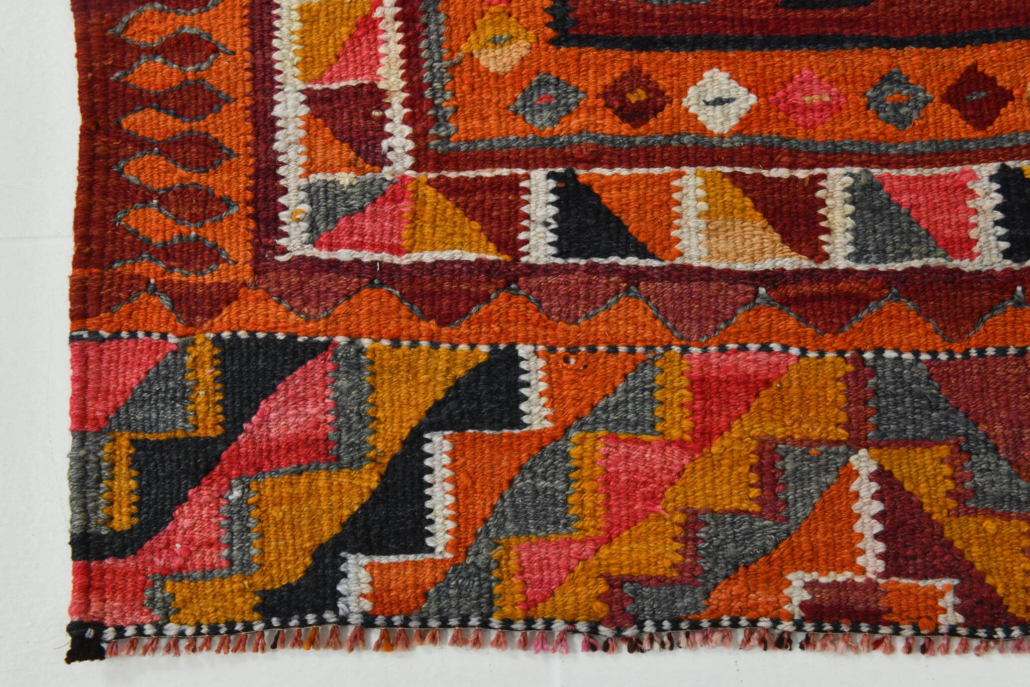 3x10 Burgundy & Orange Vintage Kilim Runner Rug, 104x317Cm