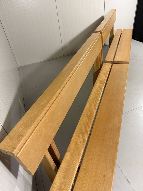 Banc XL en hêtre massif de style moderniste architectural, années 1960