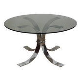 Table basse en métal chromé et verre fumé, années 1970