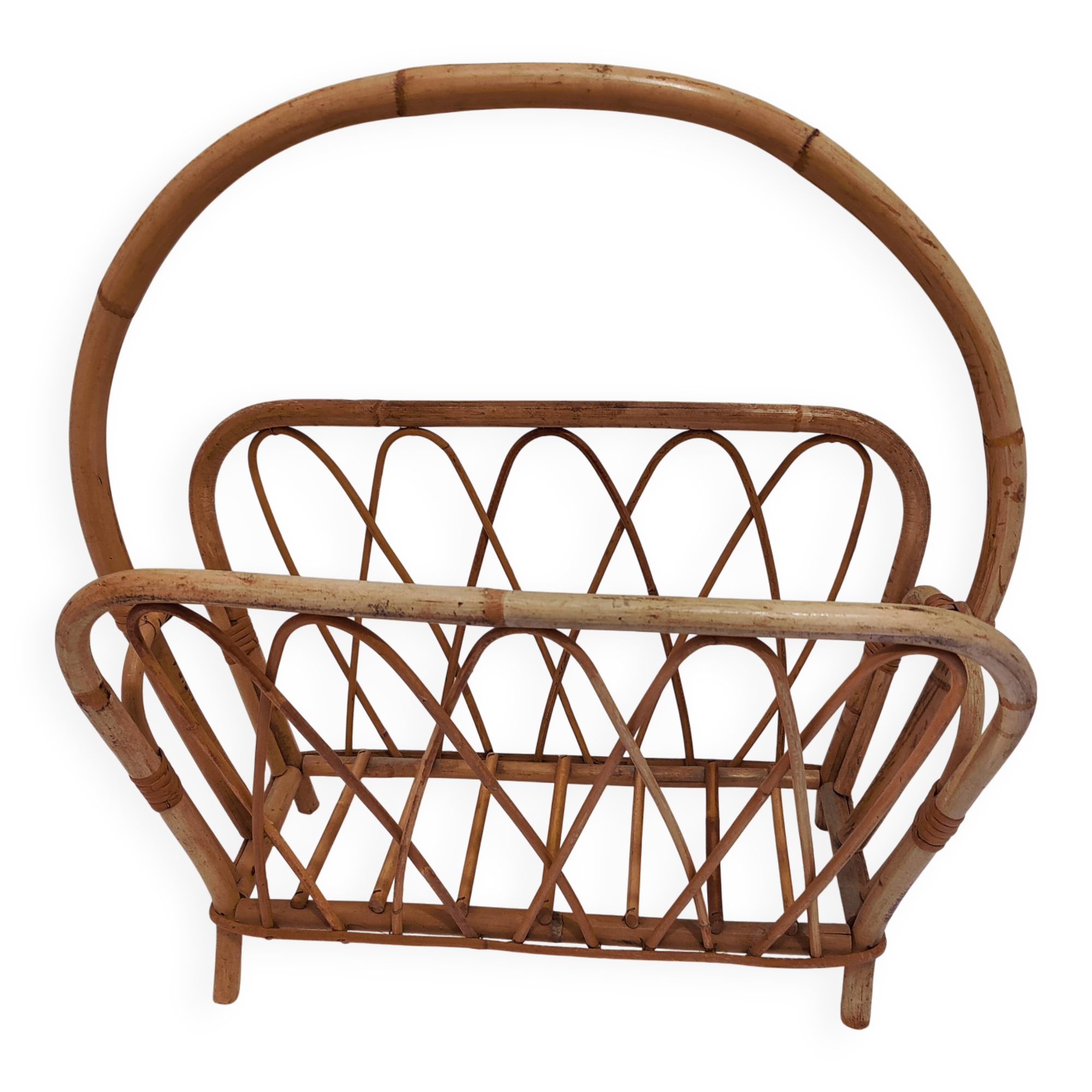 Vintage 1950s woven wicker magazine rack