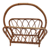 Vintage 1950s woven wicker magazine rack