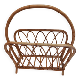 Vintage 1950s woven wicker magazine rack