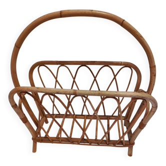 Vintage 1950s woven wicker magazine rack