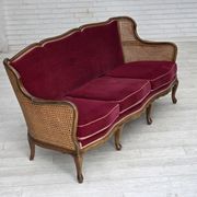 1950s, Danish 3-seater sofa, furniture velour, ash wood, mesh.