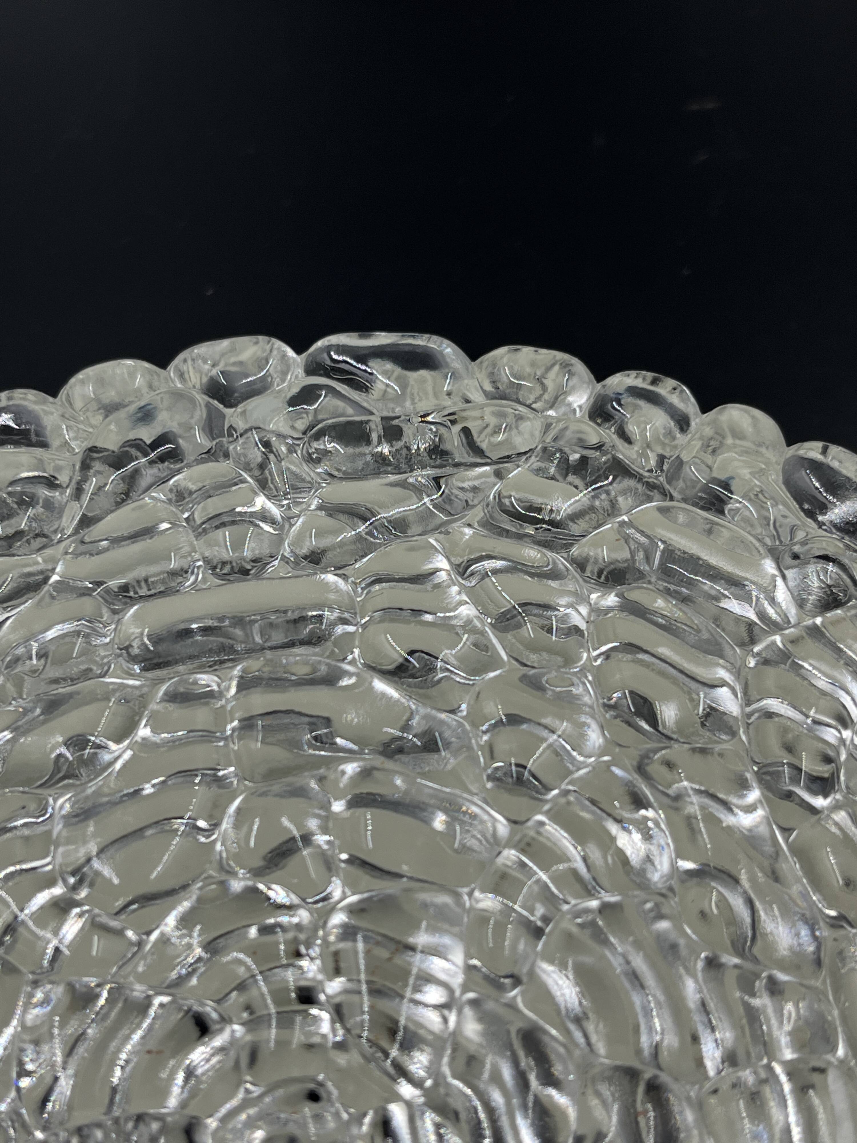 Vintage glacier glass Brutalist round ceiling light.
