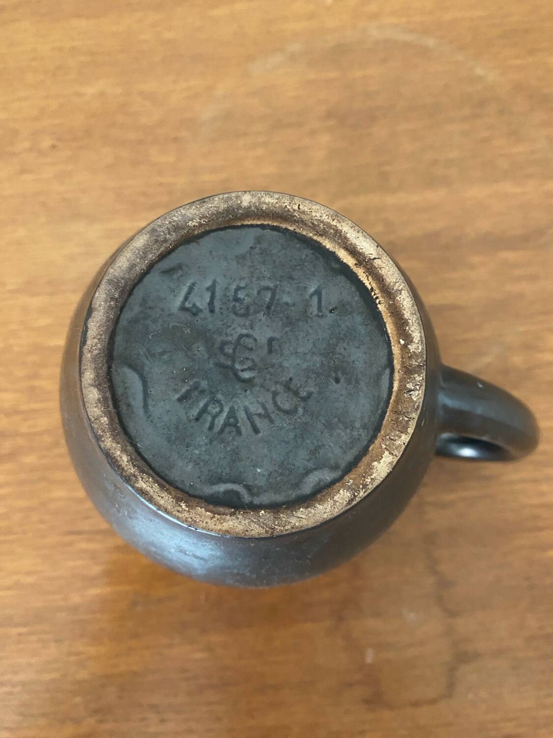 Old ST CLEMENT Ceramic Pitcher Black Green Interior 50's Vintage #B921