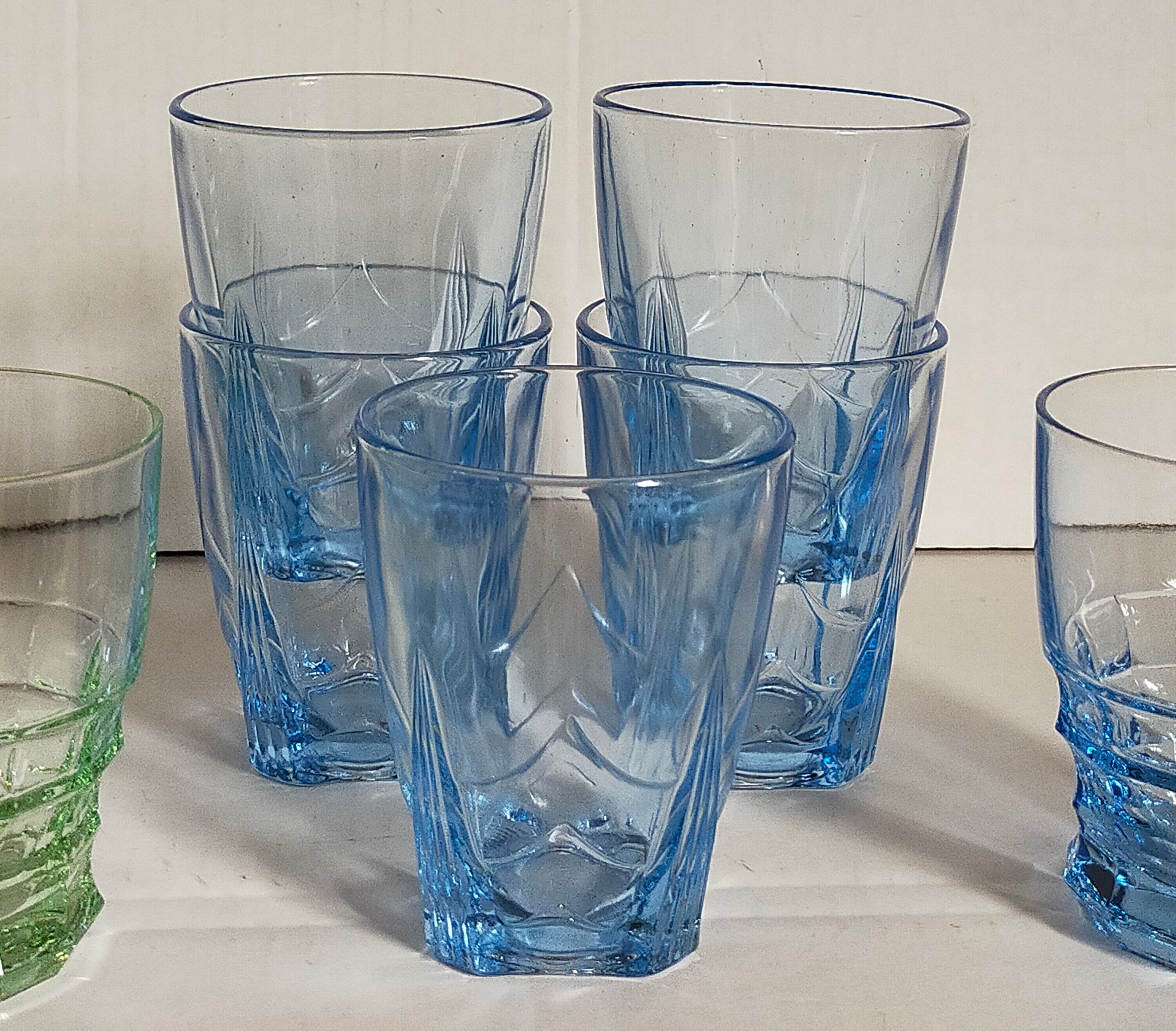 Nine colored art-deco glasses 40s