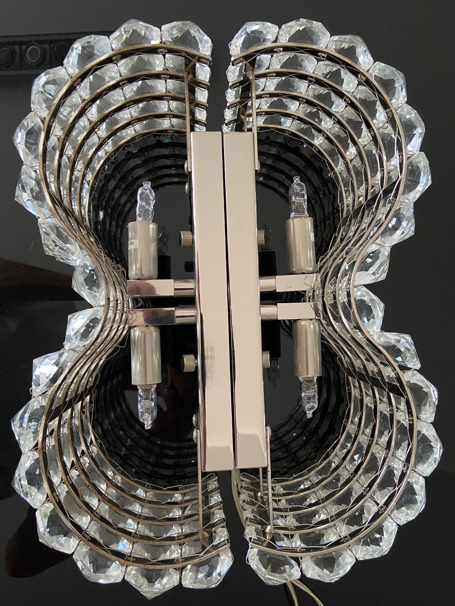 Pair of octagonal crystal wall sconces, Italy 1980s.
