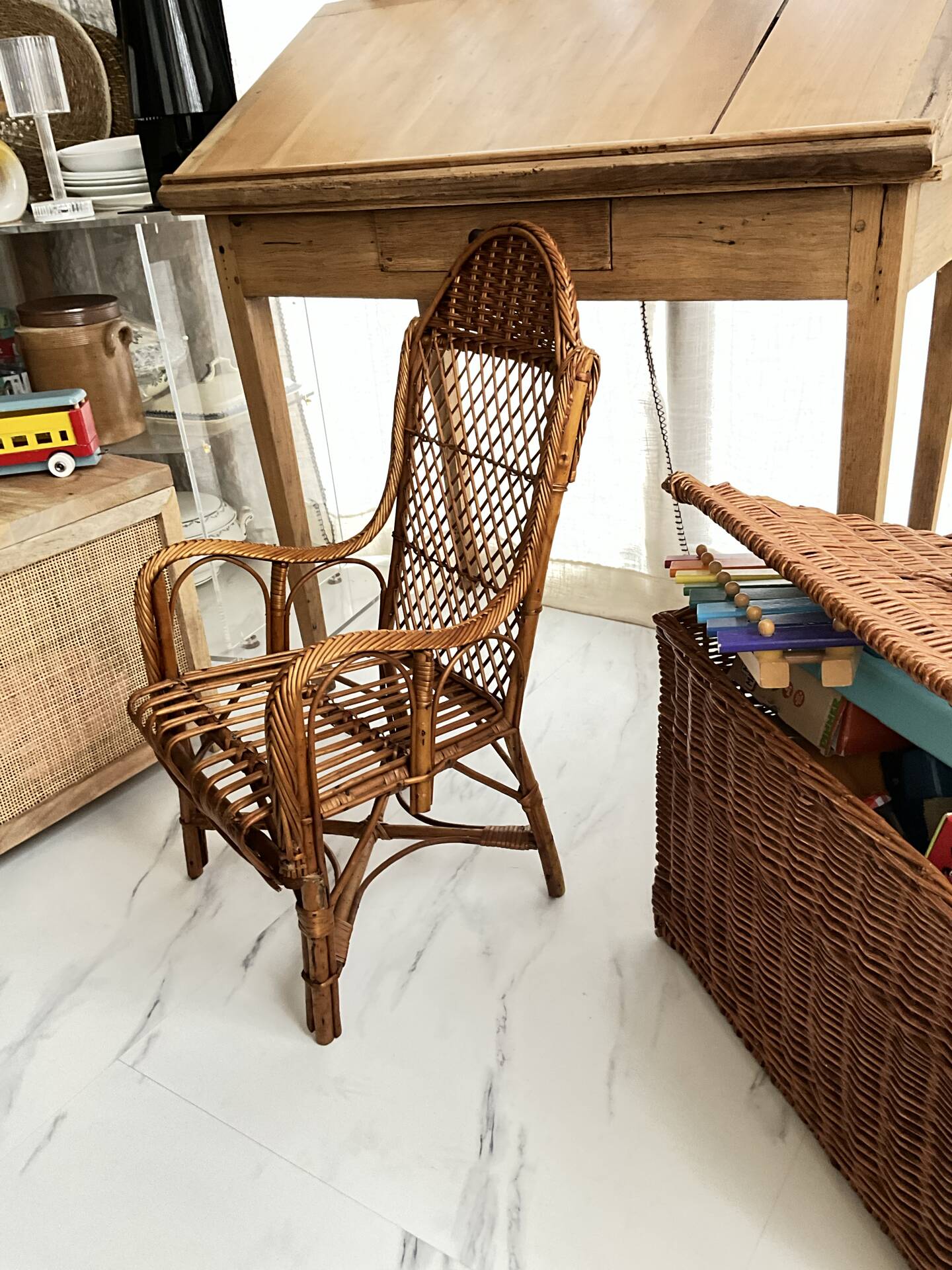 Fauteuil enfant rotin dossier haut