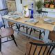 Sky blue and light wood farm table early 20th century 138 cm