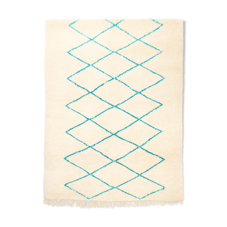 Tapis berbere beni ouarain ecru with losanges turquoise 290 x 200cm