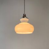 1970s Chrome & Milk Glass Pendant Light, Czechoslovakia