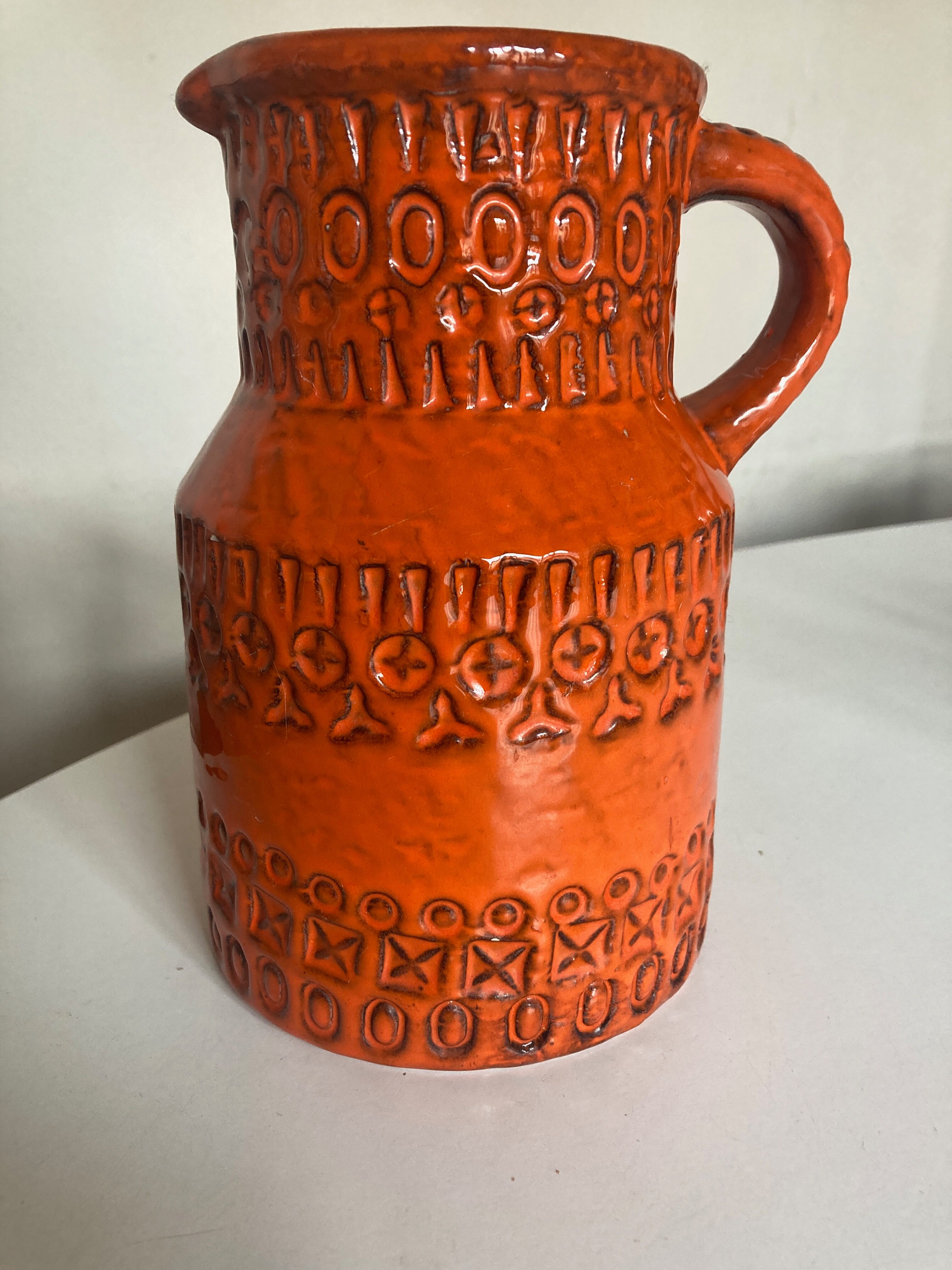 Bitossi Ceramiche orange pitcher vase by Aldo Londi Italian design
