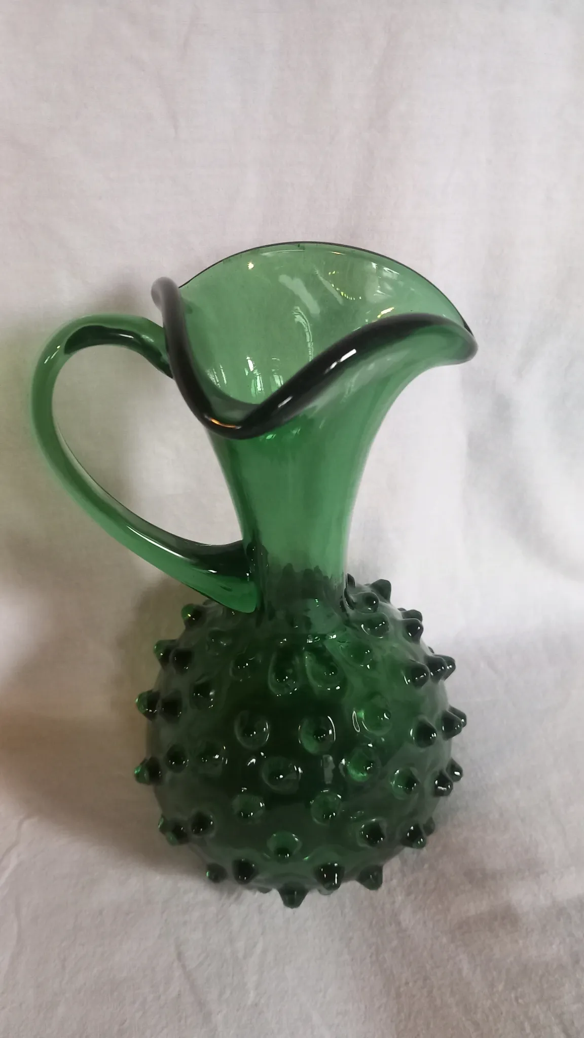 Vintage glass art vase Pichet Empoli Green with spikes – Italy, c