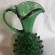 Vintage glass art vase Pichet Empoli Green with spikes – Italy, c