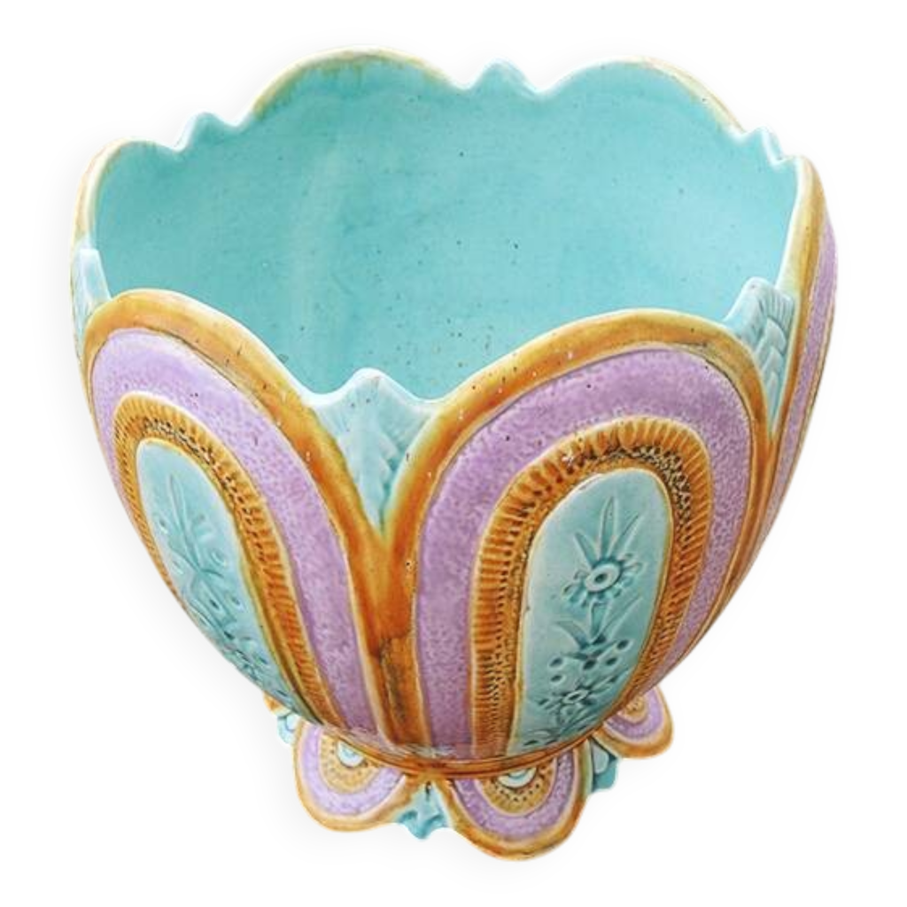 ANCIEN CACHE-POT XIXE en Porcelaine de Paris Prises Têtes de Lion Décor