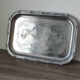 Rectangular silver-plated metal dish with an 80s-style design.