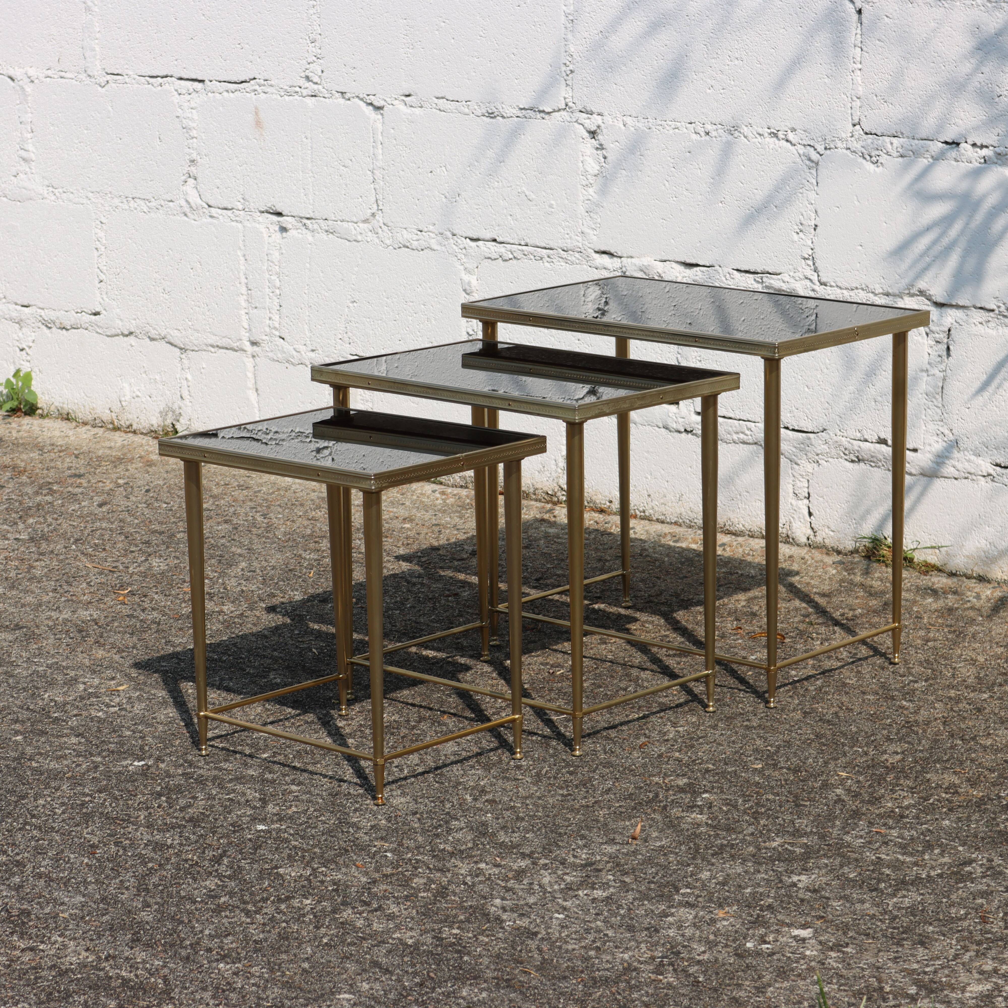 Mid-Century Glass and Brass Nesting Tables-Set of 3-Maison Jansen style  70s