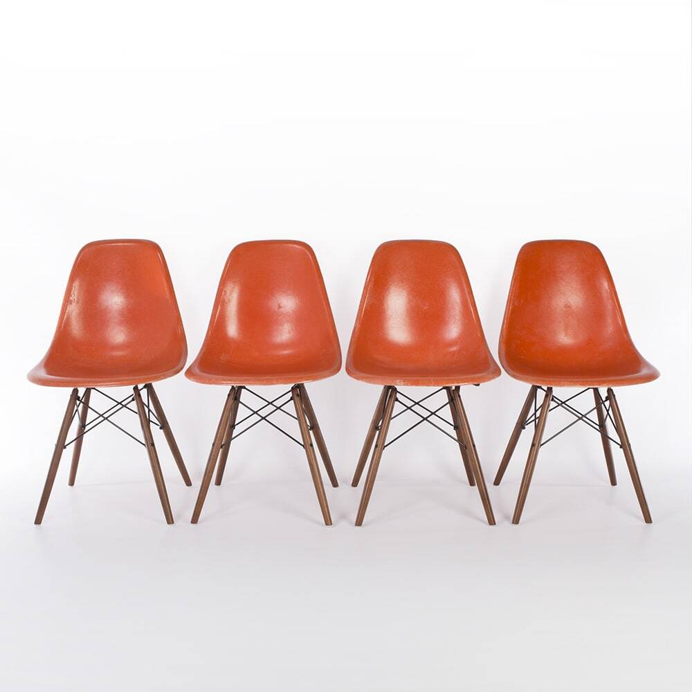 Ensemble orange (4) Chaises Herman Miller Original Vintage Eames DSW Side Shell