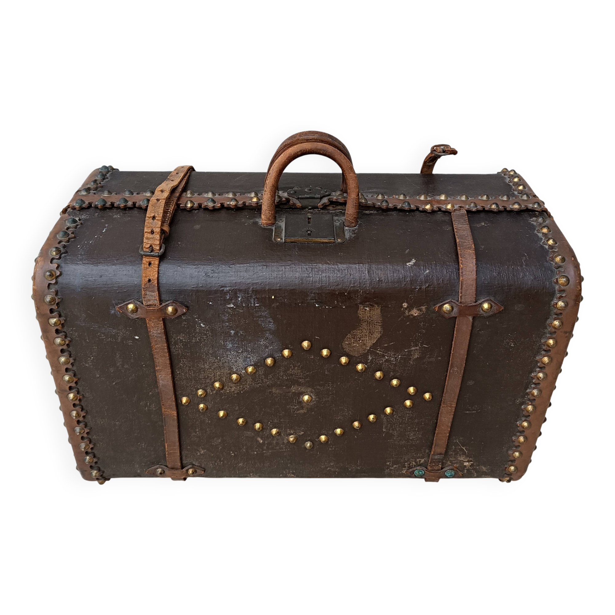 Antique wooden and leather travel trunk