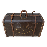 Antique wooden and leather travel trunk