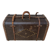 Antique wooden and leather travel trunk
