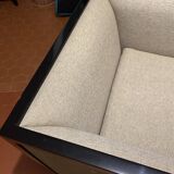 Mahogany and gray fabric armchair