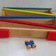 Toboggan wooden game and its vehicle-vintage