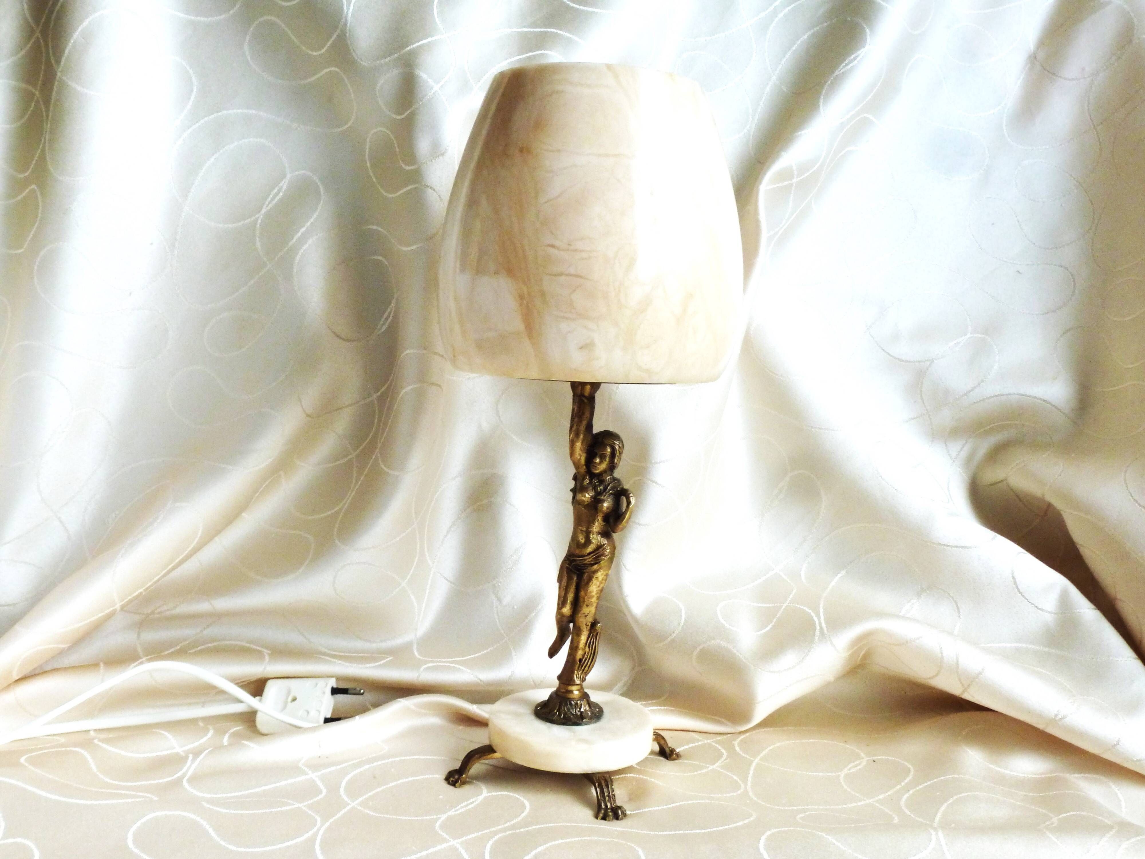 Alabaster and brass lamp, home decor light fixture with alabaster shade.