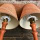 Pair of antique turned wood bedside lamps with push button switch