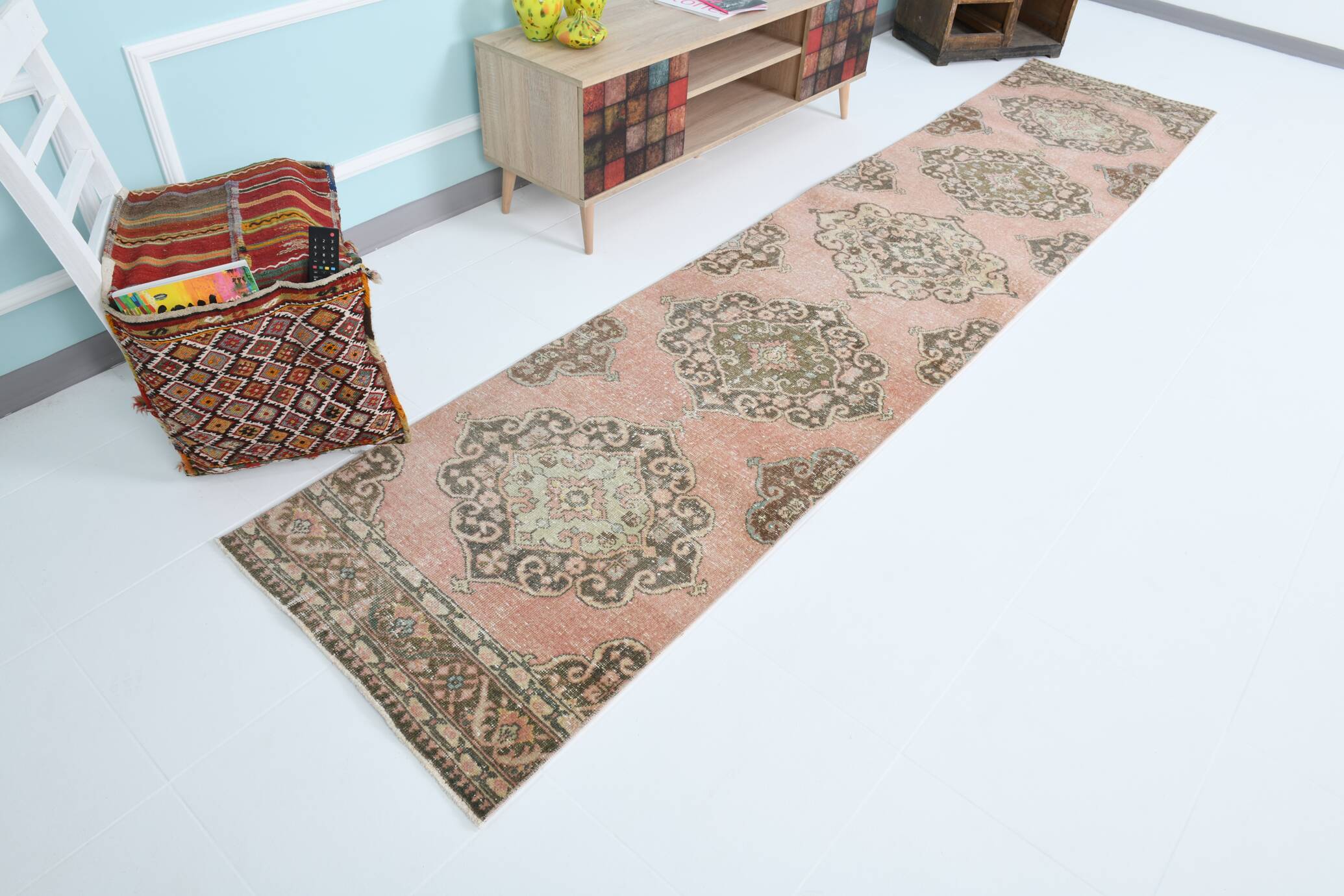 3x12 Pink & Brown Madallion Pattern Persian Runner Rug, 79x382Cm