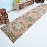3x12 Pink & Brown Madallion Pattern Persian Runner Rug, 79x382Cm