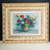 Oil on canvas, still life with dahlias