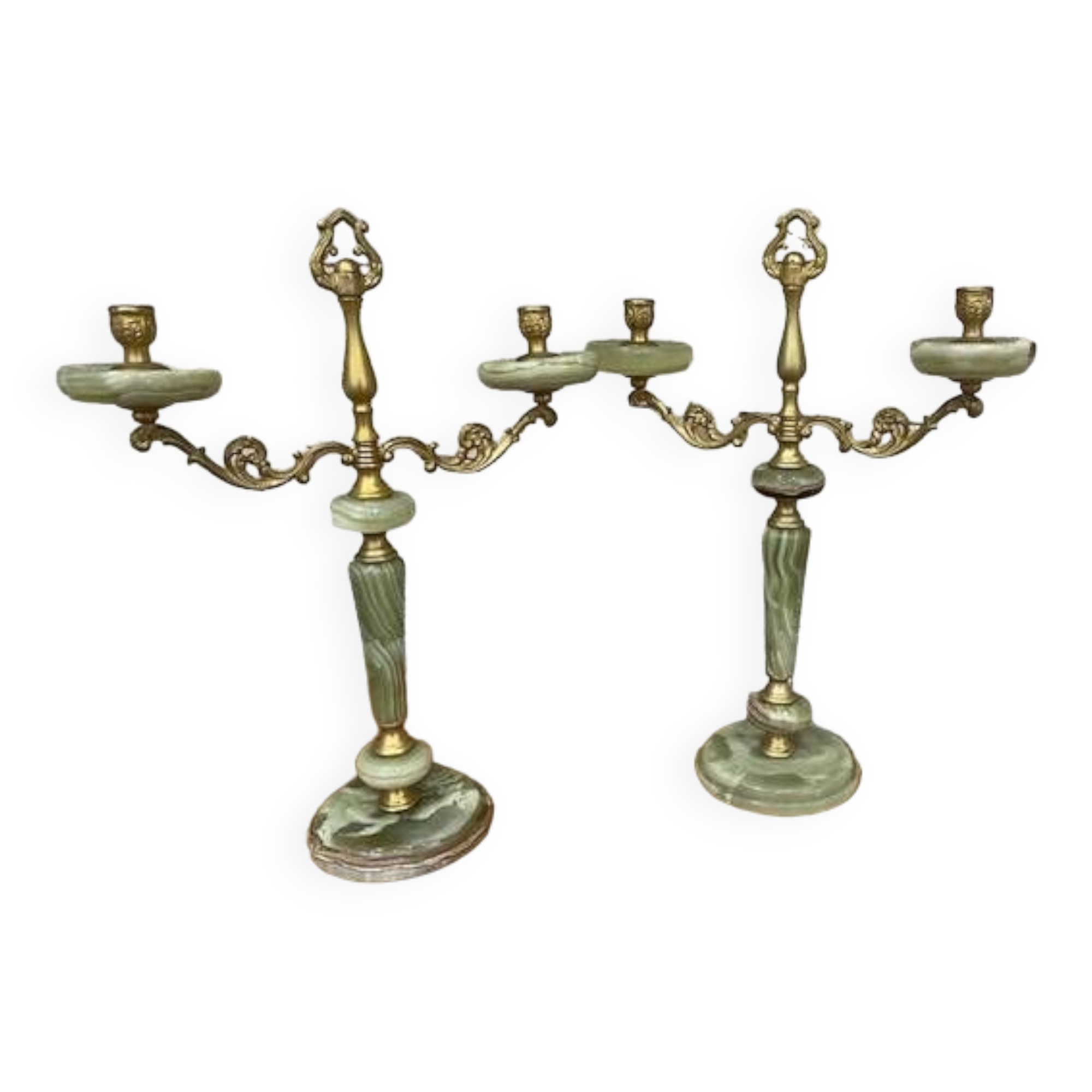 Pair of onyx and brass candlesticks