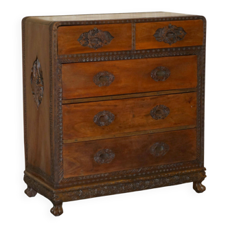 Antique Chinese commode hand-carved circa 1890 with detailed handles.