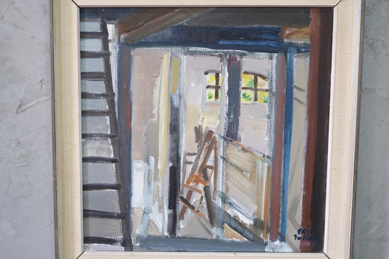 Eric Julius Svensson, Swedish Modern Composition, 1970s, Oil on Canvas, Framed