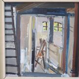 Eric Julius Svensson, Composition moderne suédoise, années 1970, huile sur toile, encadré