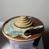 A pair of vintage stoneware pots from the 80s-90s with a Japanese style, signed handmade pottery.
