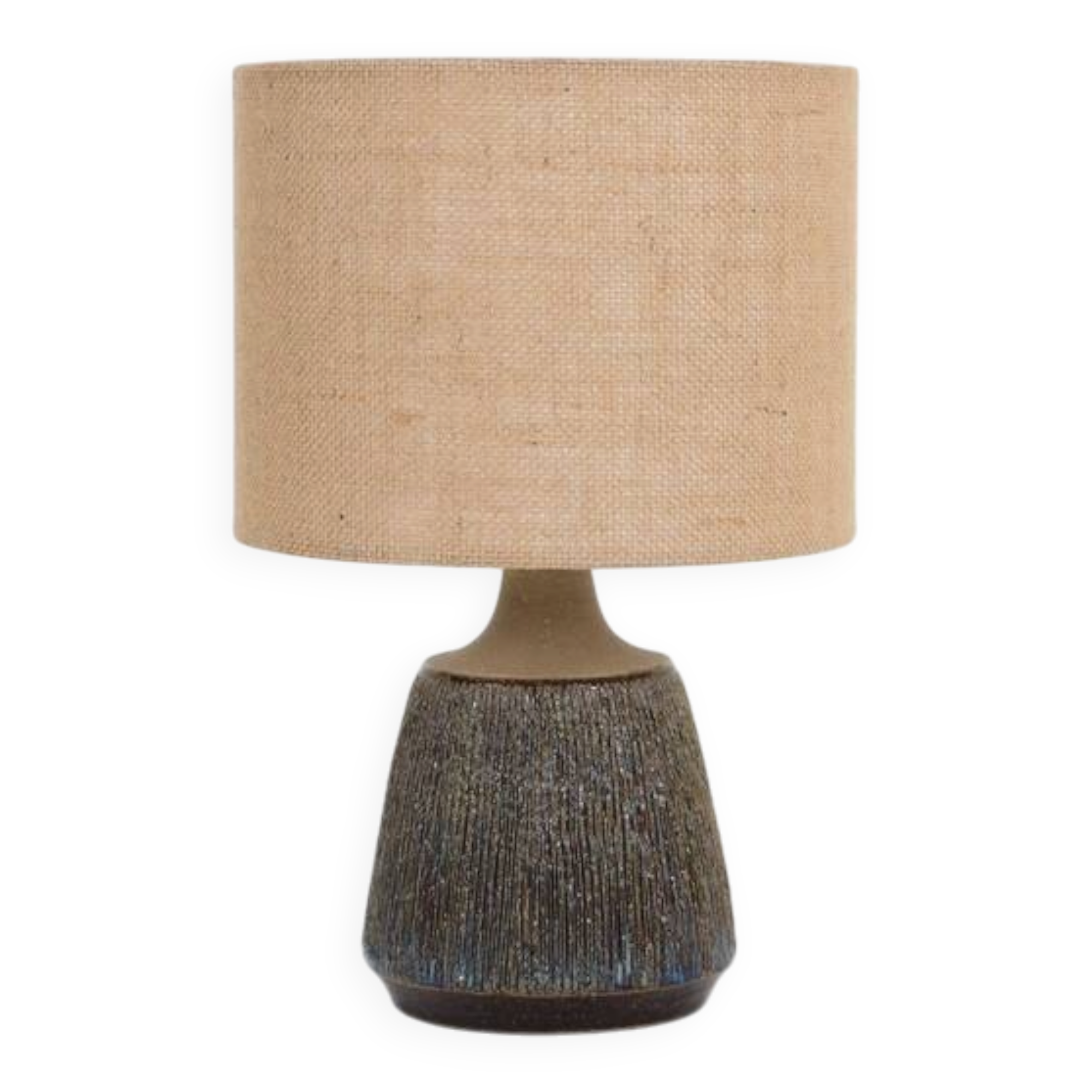 Rare handmade Søholm ceramic table lamp with jute lampshade / Mid-century Danish modern design / 1960s/1970s