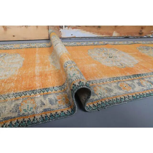 Vintage Turkish Oushak handmade wool cotton orange runner 78x305