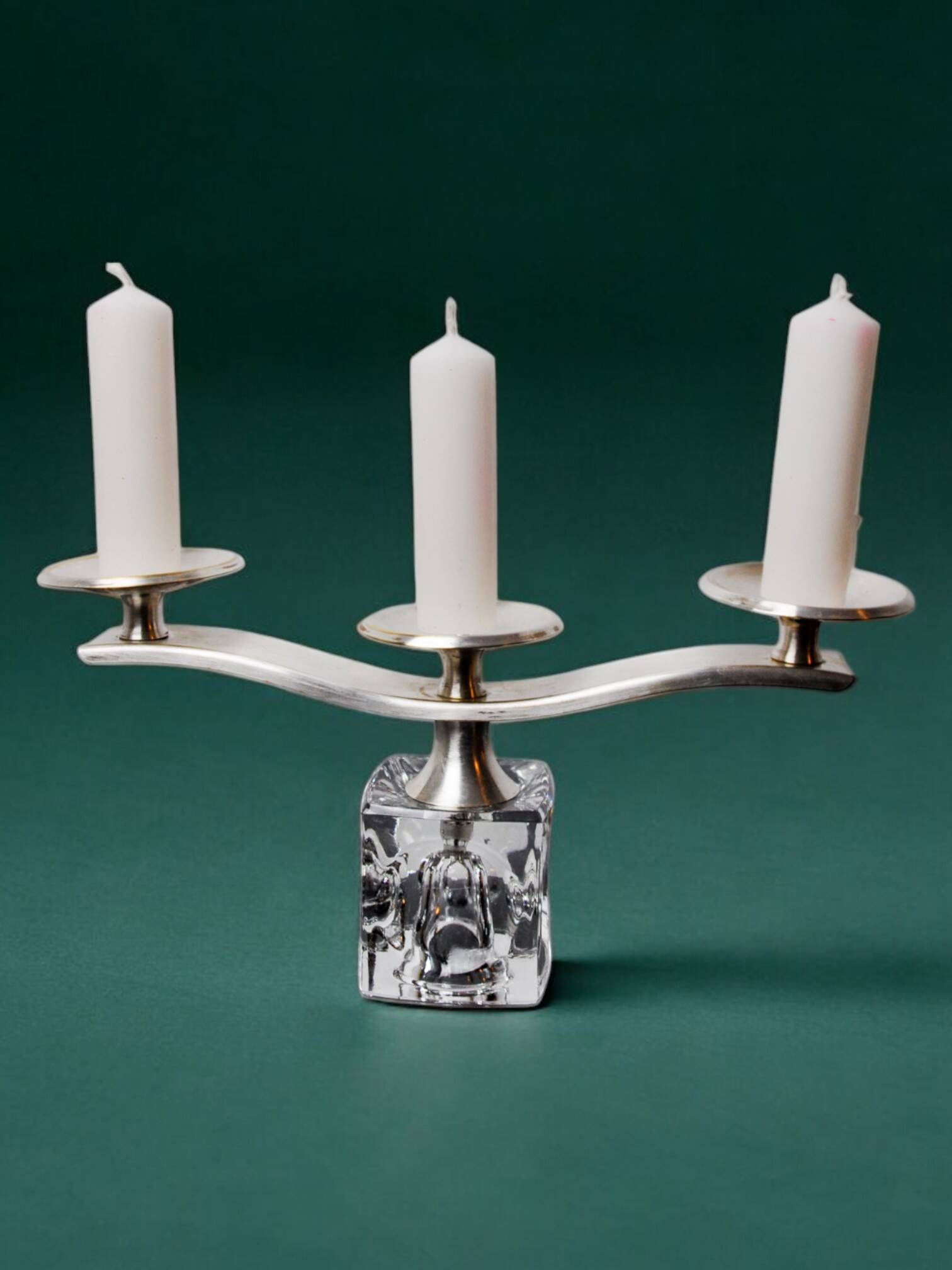 Ice cube candle holder by Peill & Putzler, 3 flames, glass and silver-plated metal, all