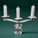 Ice cube candle holder by Peill & Putzler, 3 flames, glass and silver-plated metal, all