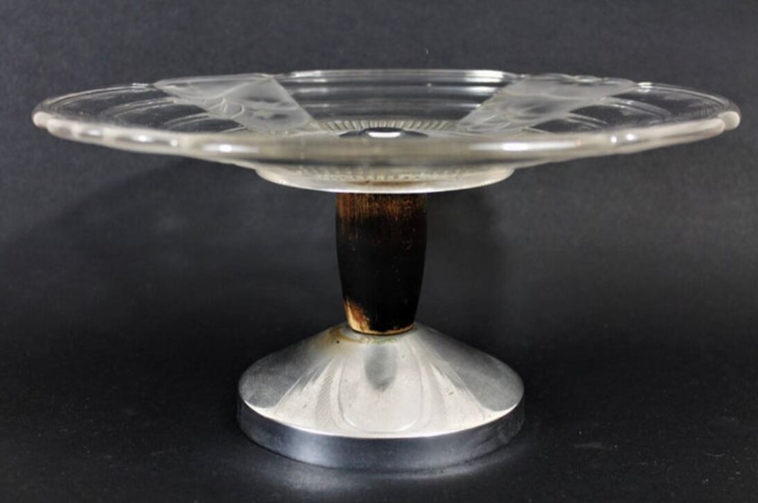 Cake holder, glass and metal, Circa 1930 (Art Deco)