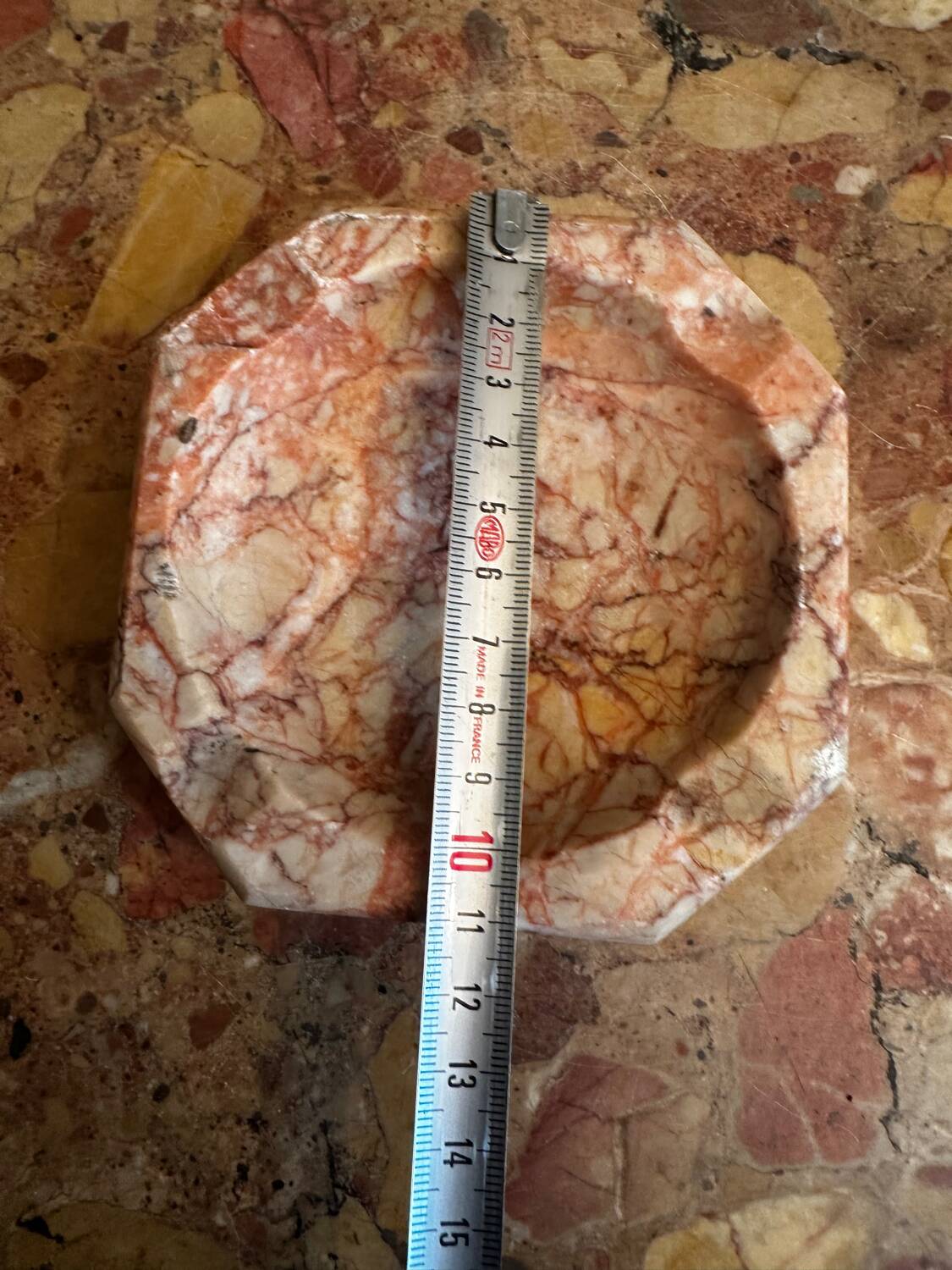 Art Deco ashtray/trinket dish in reddish marble veins