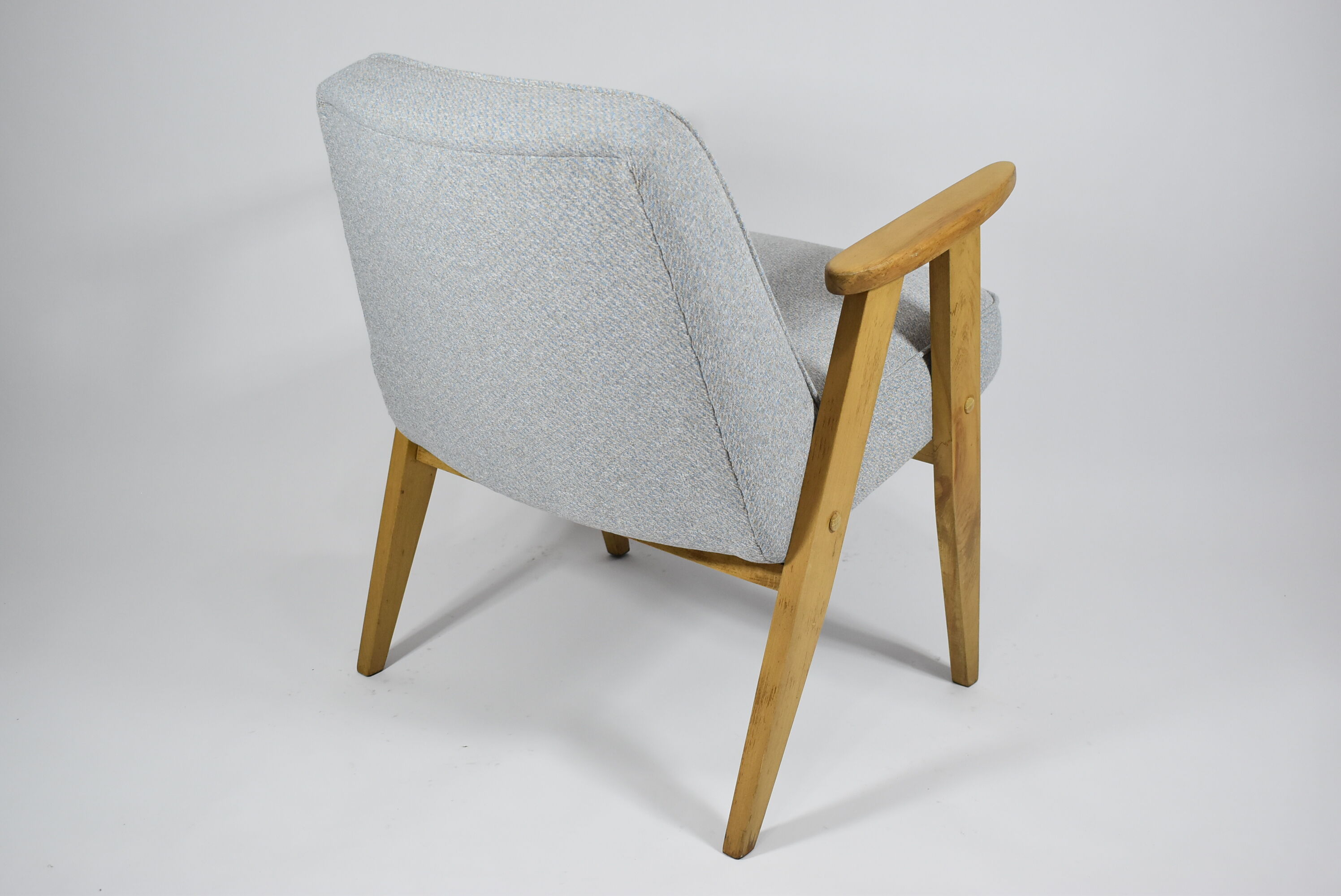 Original restored 366 armchair, 1960s icon, oak wood, blue
